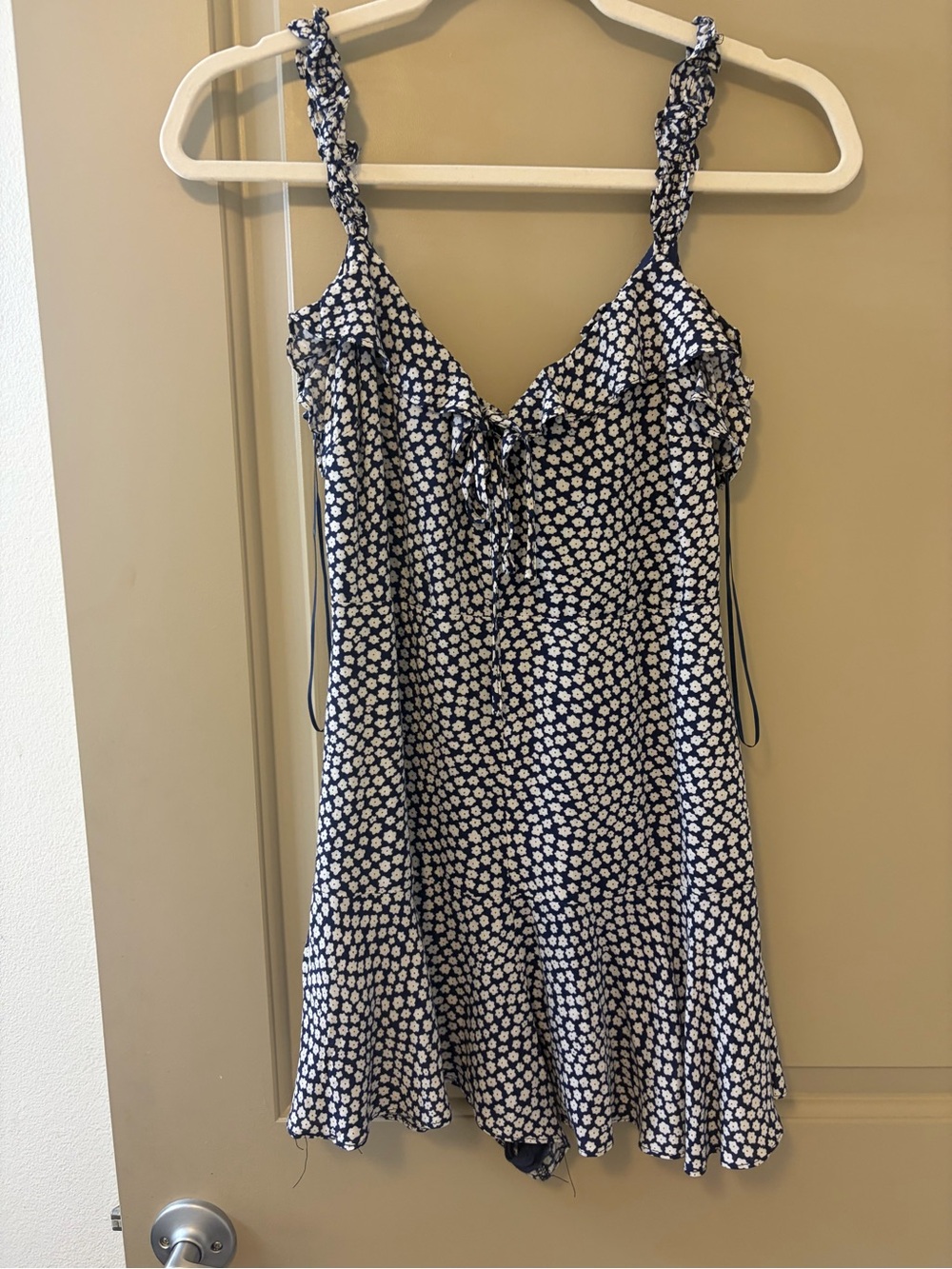 Navy Floral Ruffle Tie-Front Slip Dress